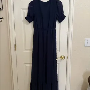 Lulus Falling Into You Navy Blue Swiss Dot Tiered Maxi Dress - Size Medium thumbnail 9