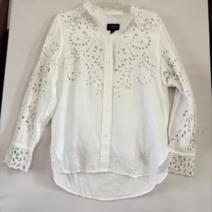 J.Crew Collection White Linen‎ Eyelet Embroidered Button Down Shirt Camisole 6 thumbnail 1