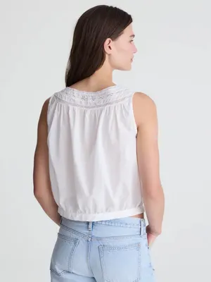 Madewell White Lace Insert Pintuck Cotton Voile Sleeveless Lightweight Top Sz S thumbnail 9