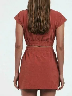 Soieil Terry Cloth Crop Top Mini Skirt Matching Set Rust Orange Y2K Vacation thumbnail 3