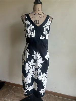 White House Black Market Floral Black White Sheath Dress Size 14 thumbnail 10