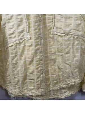 Free People Yellow Plaid Raw Hem Button Front Shirt Medium thumbnail 3