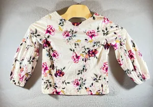 1210 | White House Black Market‎ Floral Puff Sleeve V-Neck Blouse Ivory Women 0 thumbnail 1