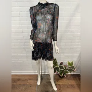 Veronica Beard Sheer Outer Layer Black and Red Floral Dress thumbnail 2