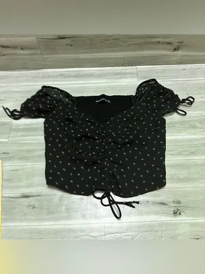 Abercrombie & Fitch Olive Green Ruched Tie-Sleeve Crop Top S thumbnail 3