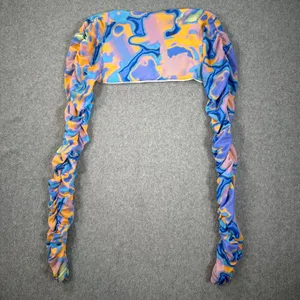 Tiger Mist Graffiti Bolero Ruched Long Sleeve Sz Medium Blue Orange Purple Mesh thumbnail 6