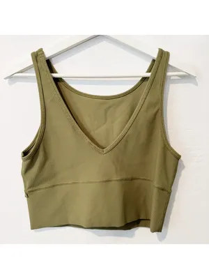 Lululemon Power‎ Pivot Tank Size 10 Bronze Green Ribbed Reversible Crop Classic thumbnail 8