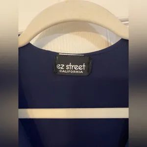 EZ Street | Navy Blue Tie and Cinched Waist Blouse, Size S thumbnail 4