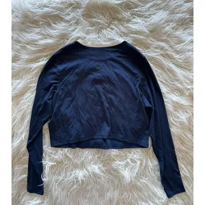 Skims Soft Lounge Ringer Long Sleeve Crop Top Navy Multi Size 2X thumbnail 6