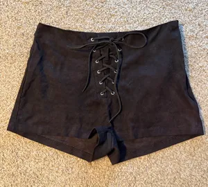 iHeartRaves Black Suede Lace-Up High Waisted Shorts thumbnail 1