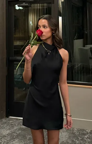 Black Halter Neck Aritzia Satin Dress thumbnail 1