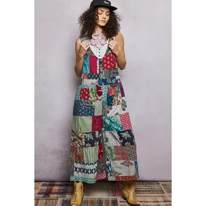 POL Sleeveless Patchwork Wide Leg Jumpsuit - Large‎ thumbnail 2