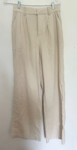 Hollister ultra high rise livvy pants wide leg linen size medium long neutral thumbnail 1