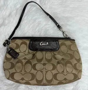 COACH Brown Signature Canvas Mini Purse Wristlet w/ Card Slots thumbnail 1