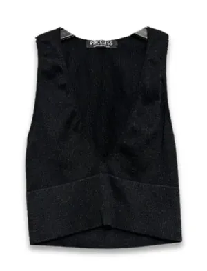 Priceless Crop Top Ribbed Texture V-Neckline Sleeveless Form Fitting Black W S/M thumbnail 1