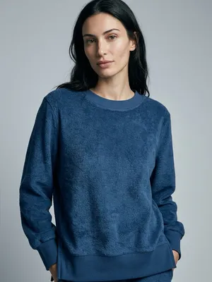 ANYBODY | Navy Blue Faux Fur Oversized Sweatshirt Sz S thumbnail 1