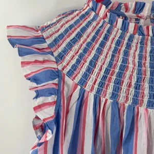 Crown & Ivy Dress Women’s Size Small Flutter Sleeve Smocked Stripe Patriotic NWT thumbnail 8