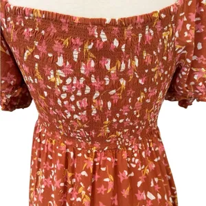 Roxy Hello Petal Woven Mini Dress On or Off Shoulder Fall Smocked Size Small thumbnail 6