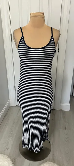 Zara Navy White Striped Maxi Tank Dress thumbnail 1