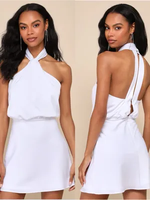 LULU’S Sleek Essence White Satin Halter Sleeveless Mini Dress thumbnail 2
