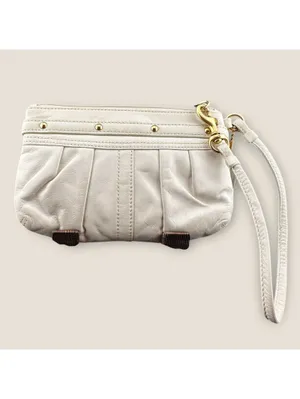 Vintage Coach Hampton Ergo Pleated White Leather Wristlet thumbnail 3