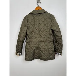 Burberry Brit Belted Quilted Green Jacket‎ with Nova Check Lining Size Xsmall thumbnail 2
