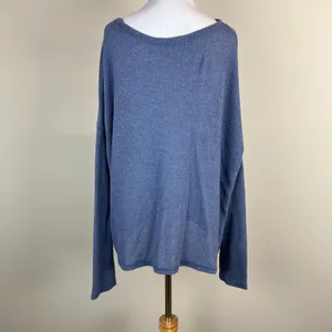 American Eagle Top Womens XL‎ Blue Knit Tie Front Button Up Long Sleeve V-Neck thumbnail 6