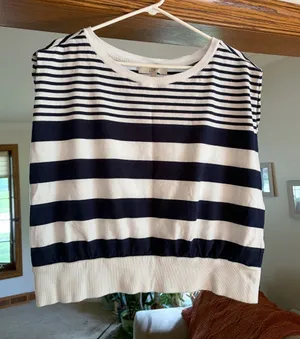 LOFT Navy White Sleeveless Striped Dolman Top Size XL Nautical Coastal Cropped thumbnail 1