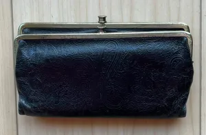 HOBO INTERNATIONAL~LAUREN~VINTAGE HYDE Leather Clutch Double Frame Wallet BLACK thumbnail 1