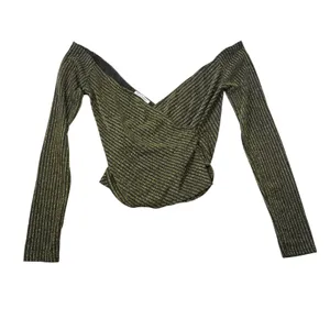 Reformation Gold Metallic Off Shoulder Wrap Crop Top Black Shimmer Long Sleeve S thumbnail 3