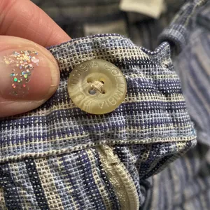 Y2K vintage Columbia women’s striped blue linen button crop pants, size small thumbnail 4