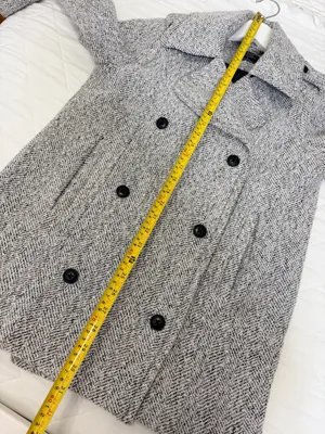 Abercrombie & Fitch Gray Herringbone Double Breasted Peacoat Quiet Luxury Preppy Career S thumbnail 7