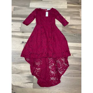 Anette NWT Small Red Wine Lace Dress High Low Hem Sheer Sleeves Lined thumbnail 6