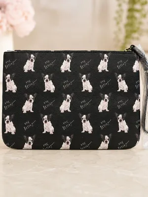 Betsey Johnson Boston Terrier Wristlet Dog Tag Keychain Set NWT thumbnail 3
