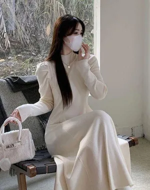 white maxi sweater dress thumbnail 1