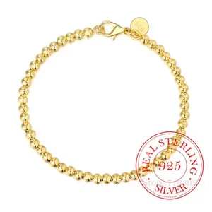 4mm Bead Ball Bracelet Minimalist Jewelry | Yellow Gold‎ Plated Sterling Silver thumbnail 7