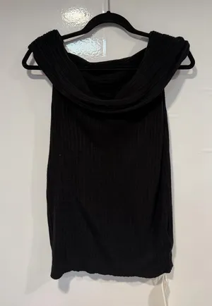 Black Ribbed Off-Shoulder Women’s Sweater thumbnail 1