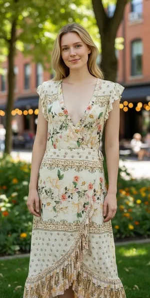 Farm Rio Anthropologie Floral Ruffle Trim Wrap‎ Maxi Dress Bohemian Cottagecore thumbnail 1