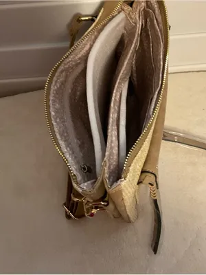 Crossbody Straw and Faux Leather Bag in Tan thumbnail 5