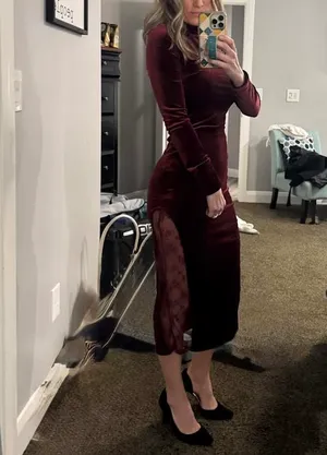 Lulus Eloquent Drama Red Velvet Mock Neck Midi Dress Size Small MSRP $65 thumbnail 6