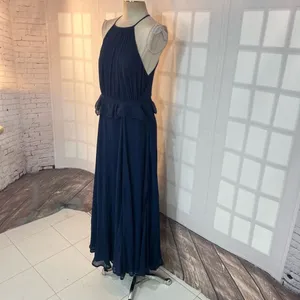 ASOS Navy Chiffon Ruffle Waist Halter Sleeveless Lined Maxi Dress Size 10 thumbnail 6