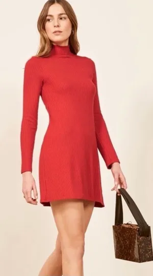 Reformation Sammi Ribbed Mock Neck Mini Dress Red Womens Size S‎ thumbnail 1