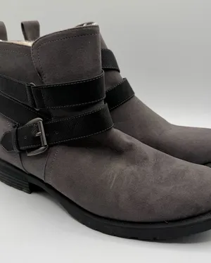 Relativity Moto Ankle Boots 8.5 Gray Sherpa Lined Buckle Strap Lug Sole thumbnail 1