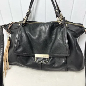B Makowsky Large Black Genuine Leather Handbag‎ Lombard Satchel thumbnail 2