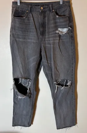 American‎ Eagle Gray High Waisted Distressed Mom Jeans Size 10 Regular Raw Hem thumbnail 1