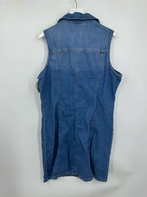 A New Approach Denim Mini Button Up Dress Size XL Boho Western thumbnail 3