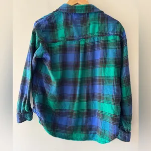 American‎ Eagle Women's Green and Blue Plaid Button Down Shirt 100% Cotton thumbnail 6