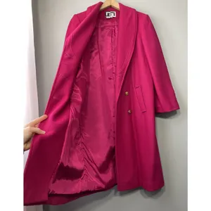Vintage Fuchsia Pink Trench Coat Womens Size 14 Wool Double Breasted Glam 80s thumbnail 5