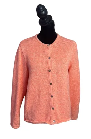 L.L.Bean Cotton Knit Cardigan Sweater Womens M Orange Marbled Layering Preppy thumbnail 1