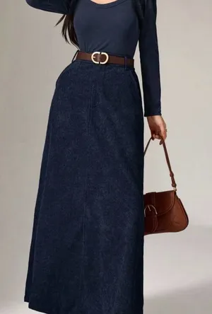 Elegant Navy Blue Maxi Skirt thumbnail 1